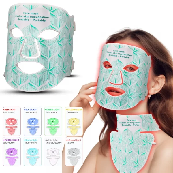 Red Light Near Infrared Therapy LED 8 Colors Face Mask and Neck Anti Aging Wrinkle Acne Pore Oil Control Skin Tighten Whiten