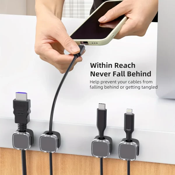 VIKEFON 6pcs Magnetic Cable Management Clips Multi-Colored Cord Organizer Desk & Wall Mounted Hooks For Phone Data & Charger – Bild 4