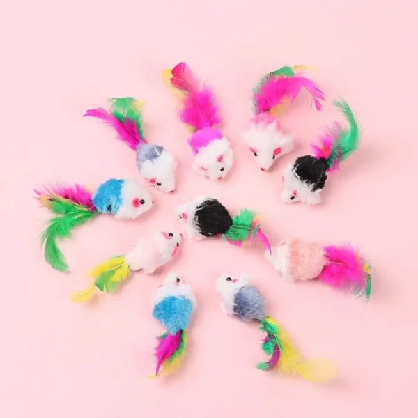 10Pcs/Set Cat Mouse Toys Mice Toy Rattle Interactive for Indoor Cats and Kittens Assorted Color Catnip Toys with Fea – Bild 3