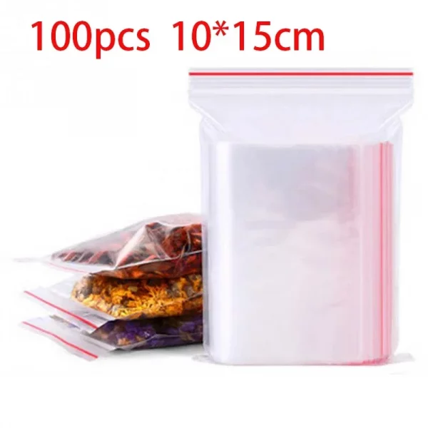 100pcs/pack Self Seal Clear Plastic Poly Bag Resealable Zip Bags Food Storage Package Reclosable Vacuum Fresh Bag – Bild 13