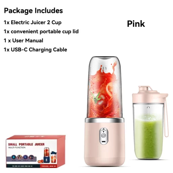 Portable Electric Juicers Blue Pink ABS Cup Multifunction Fruit Vegetable Food Mixers Milkshake Make Blender Rechargeable – Bild 8