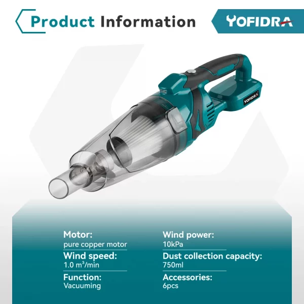 Electric Handheld Wireless Vacuum Cleaner Cordless Vacuum Home Car Dual Use Portable High Power Cleaning for Makita 18V Battery – Bild 3