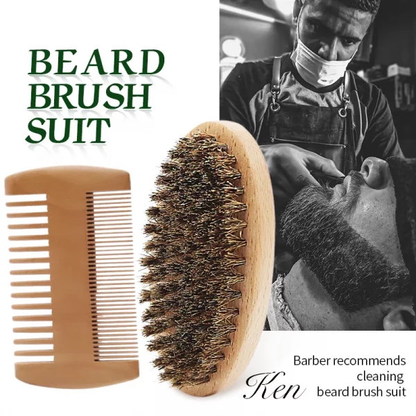 Men Beard Brush Set Shaving Brush Portable Barber Double-sided Styling Comb Scissor Repair Modeling Beard Grooming Kit for Men – Bild 2