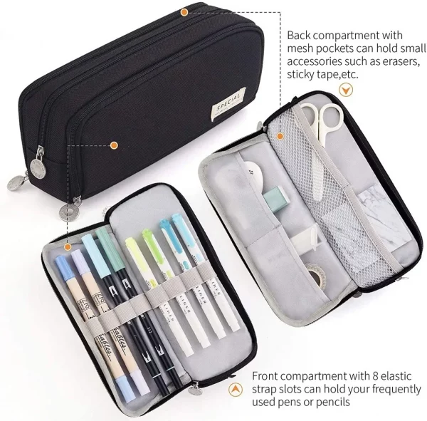 Kawaii Pencil Case Large Space Storage 3 Compartment Pouch Double Side Opened Student Stationery Desk Organizer School Supplies – Bild 4