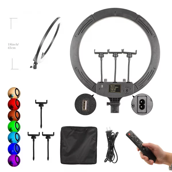 SH 45cm 18 Inch LED Ring Light Dimmable Selfie Lamp Stand Phone Holder For Video Live Profissional Photography Lighting kit – Bild 16