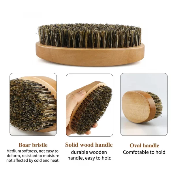 Boar Bristle Wood Beard Brush Hairdresser Shaving Tools Men Mustache Comb With Gift Bag Barber Beard Grooming Set Hair Comb Kit – Bild 2