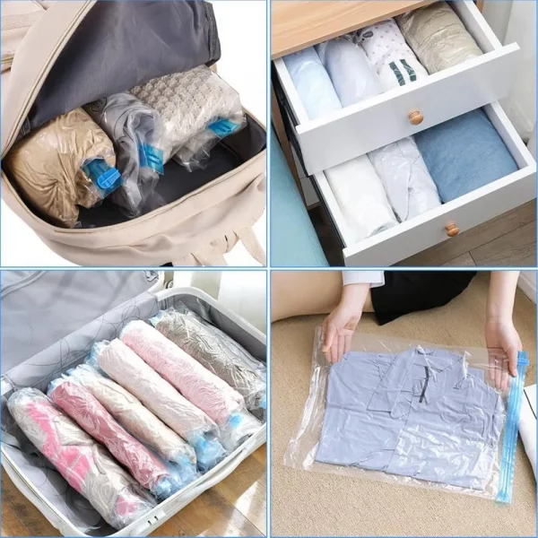 8 Pack Roll Up Compression Bags Reusable Vacuum Storage Bags for Travel Organizer Saving Space in Suitcase  No Pump Required – Bild 5