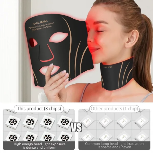 Silicone LED 7 Colors Facial Neck Mask Whitening Skin Acne Blemish Firming Skin Deep Repair  Remove Wrinkles Beauty Mask Device – Bild 2