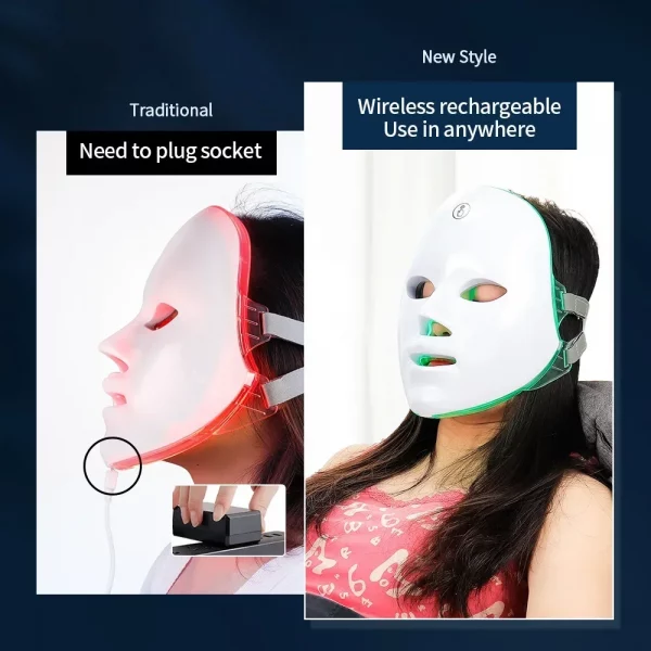 Wireless LED Face Mask Red Light Photon Therapy Anti-Aging Anti Wrinkle Acne Removal 7 Color Facial Mask Skin Care Beauty Device – Bild 5