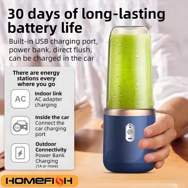Portable Blender Bottle Electric 6 Blades Multifunction Juice Blender Fresh Juice Smoothie Blender Ice CrushCup Food Processor – Bild 4