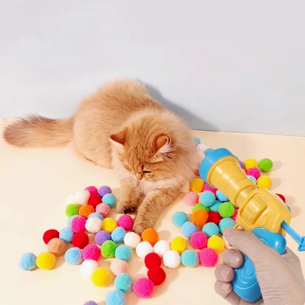 1 Set Cat Plush Toy Gun Plush Launcher Silent Interactive Tool Mini Shooting Gun Games Stretch Plush Ball Toys Pet Supplies – Bild 2